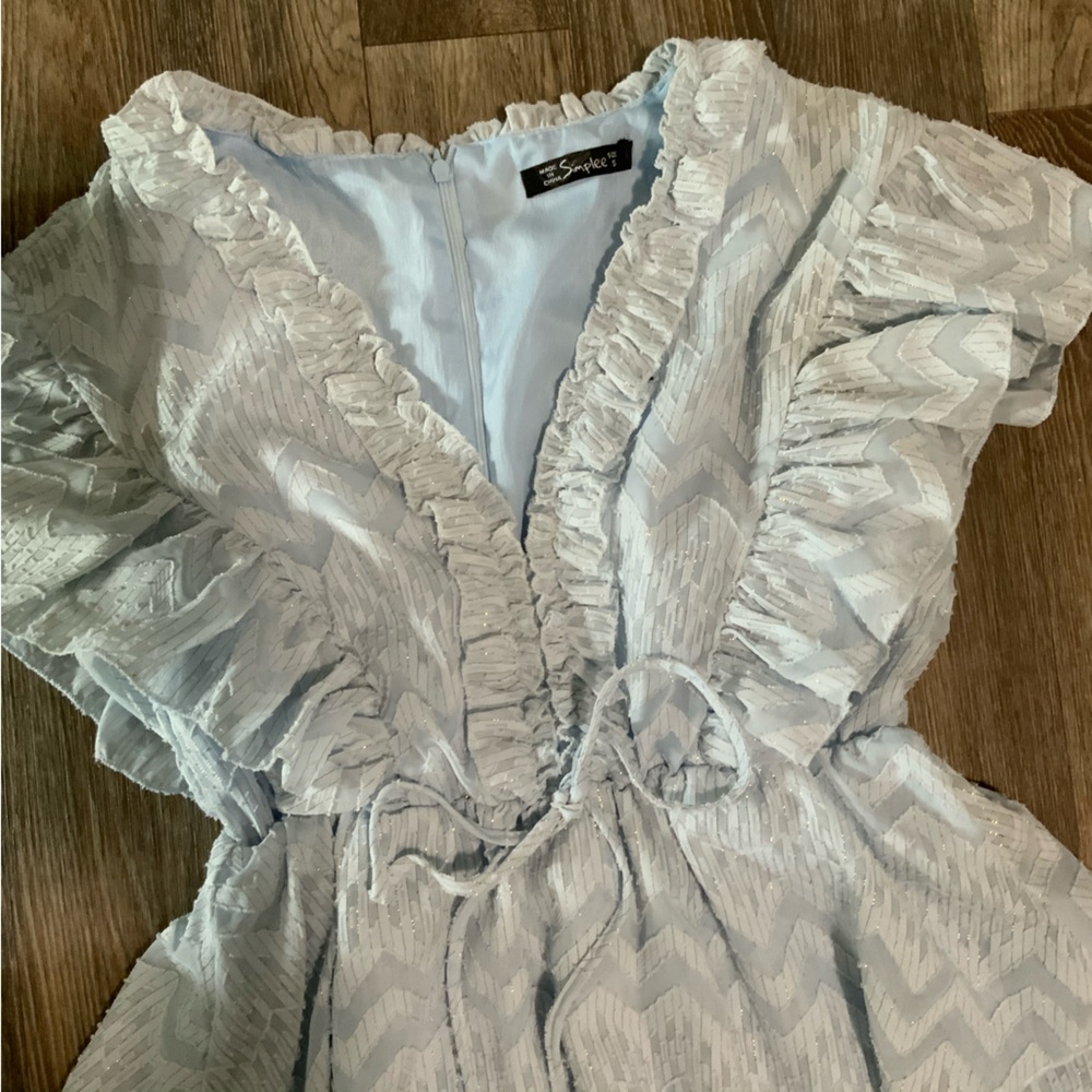 Blue Ruffle Layer Romper Mini Dress - Picture 5 of 13